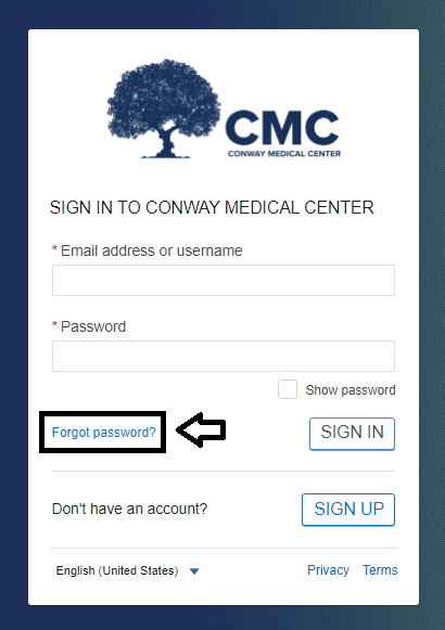 click on forgot password in cmc portal login page