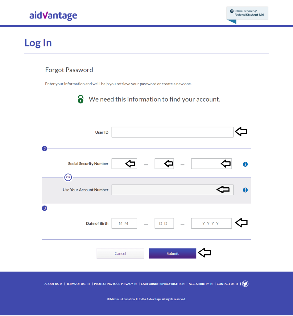 reset aidvantage login password