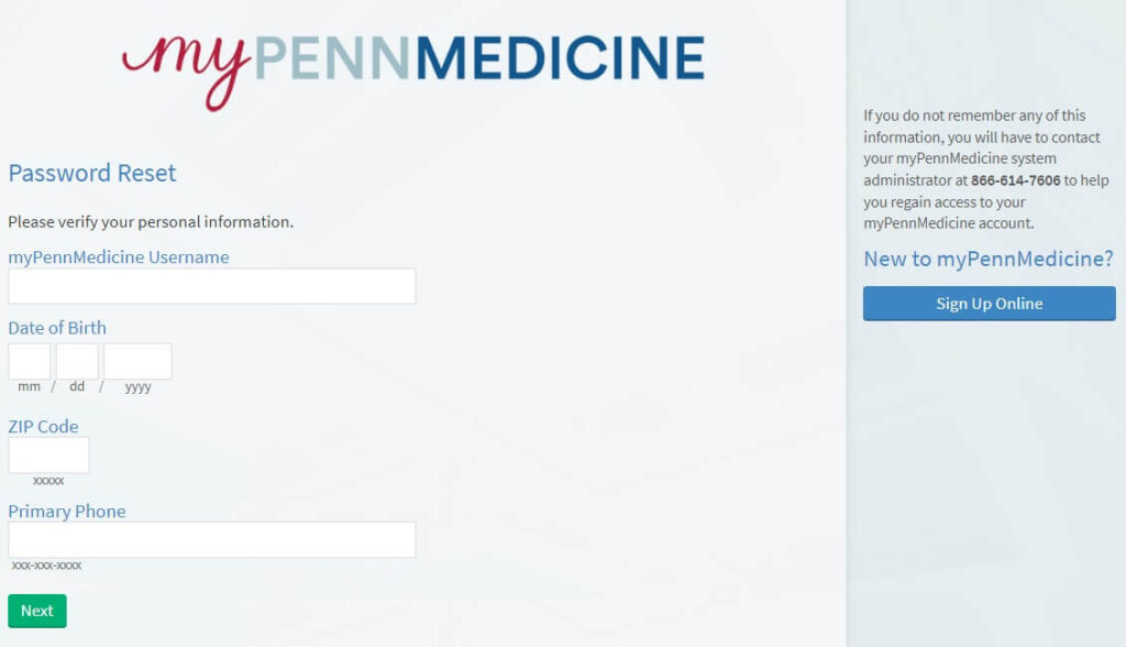 reset mypennmedicine password